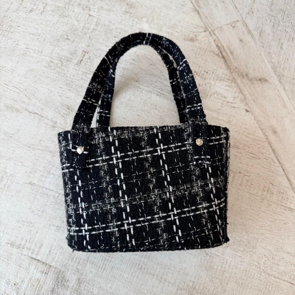 Black & White plaid tweed mini bucket bag